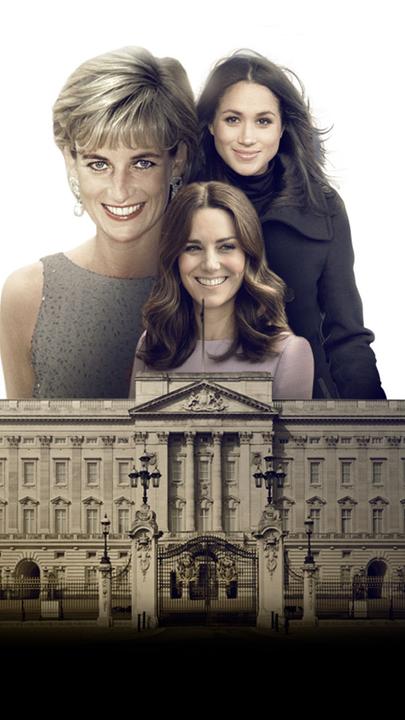 "Royale Ehefrauen: Vom Glück, eine Windsor zu werden": Die Collage zeigt den Kensington-Palast sowie die Prinzessinnen Diana, Kate und Meghan