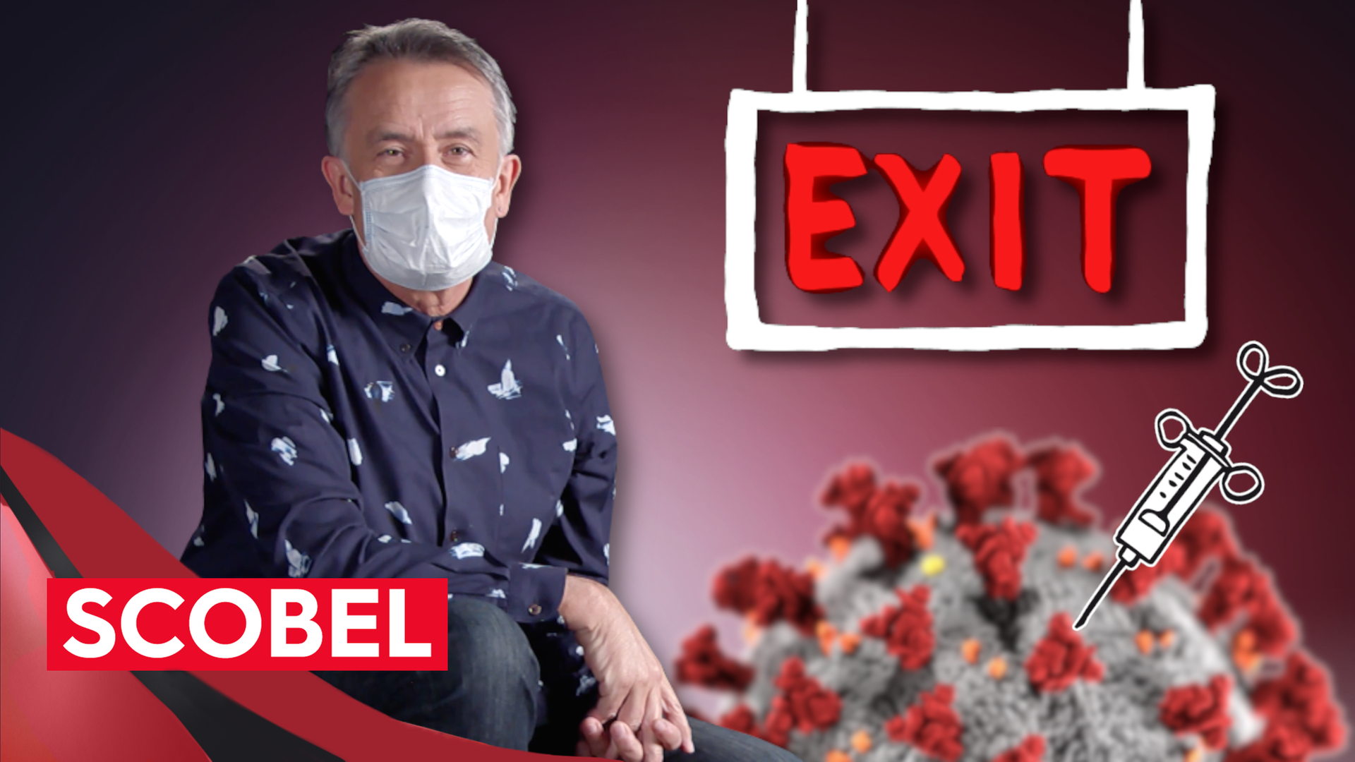 Gert Scobel mit einem "Exit-Schild" im Bild