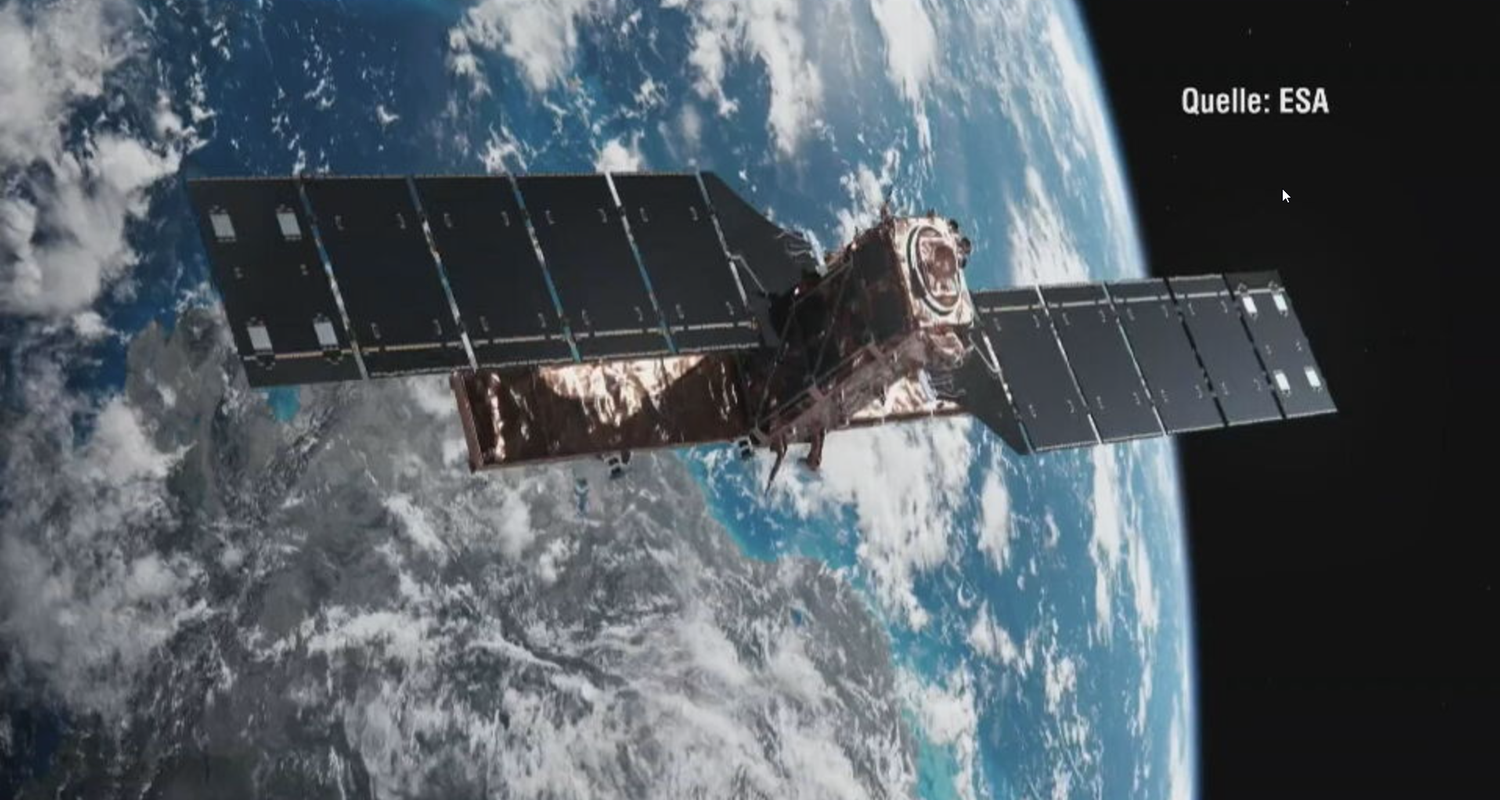 Animation eines Satelliten im Weltraum.