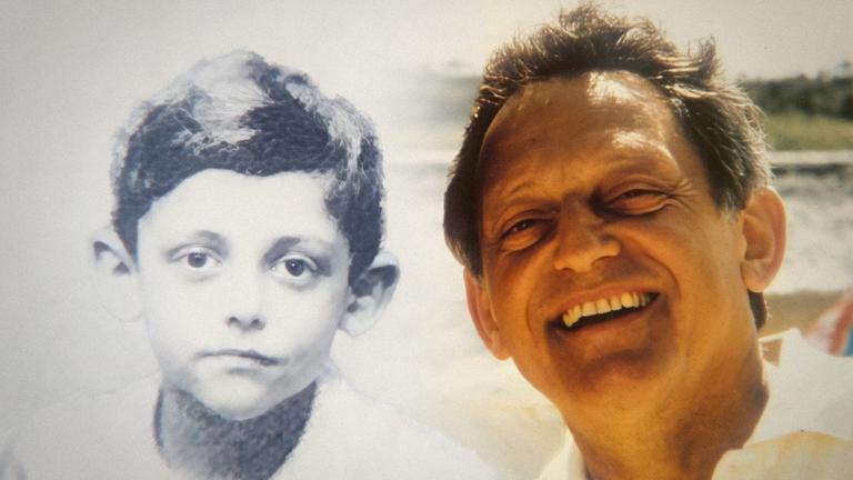 "Hans Rosenthal - Zwei Leben in Deutschland": Montage: Das Schwarz-Weiß-Porträtfoto von Hans Rosenthal als Kind liegt neben einem Porträtfoto als Erwachsener.