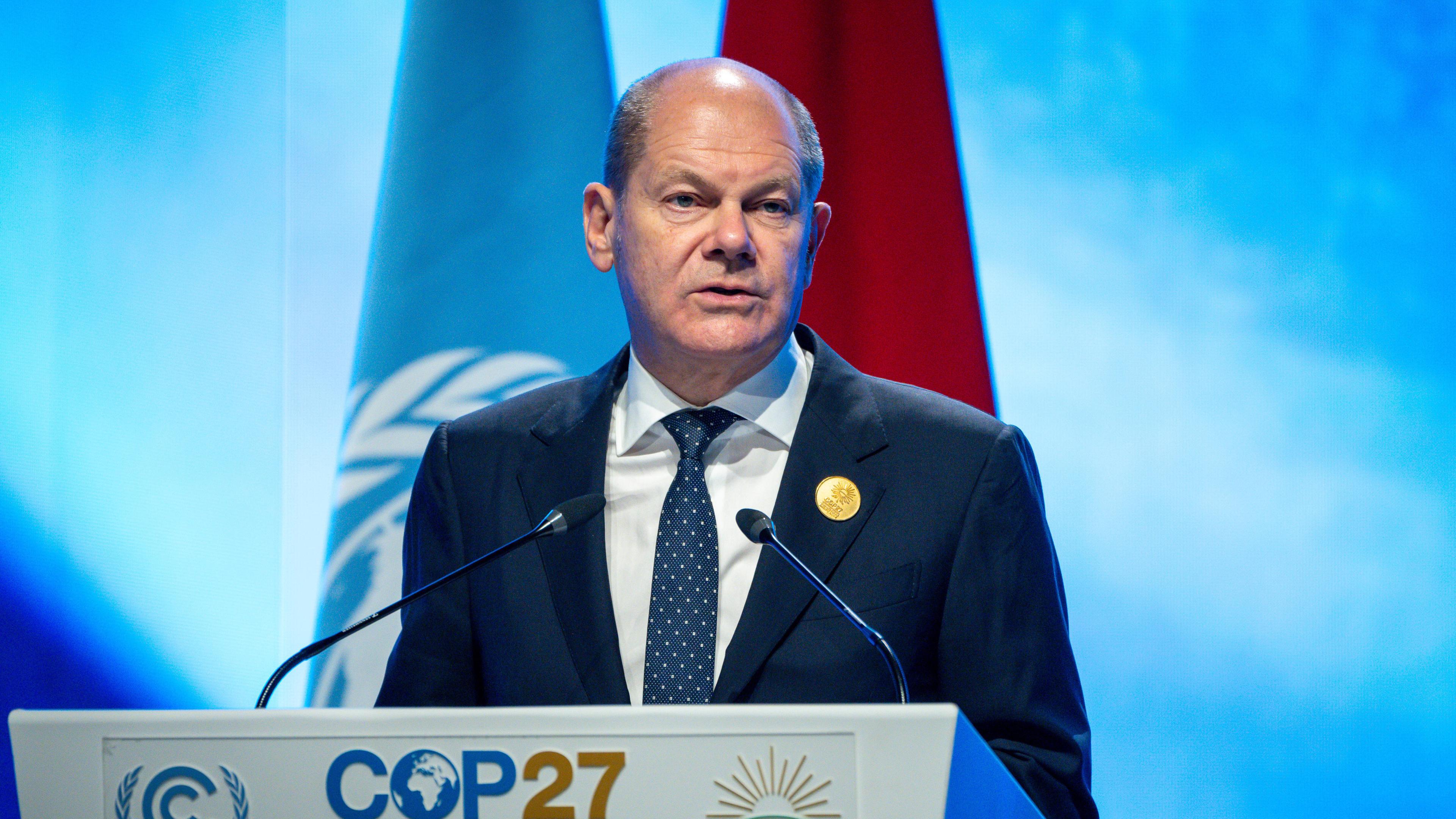 Chancellor Olaf Scholz speaks at the COP27 world climate conference in Egypt