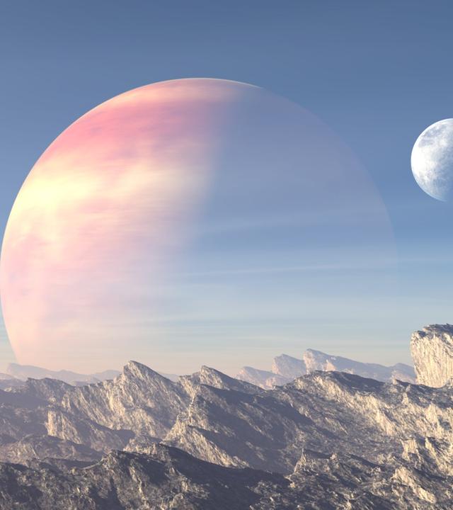 Animation: Bergreihe mit Planeten darüber