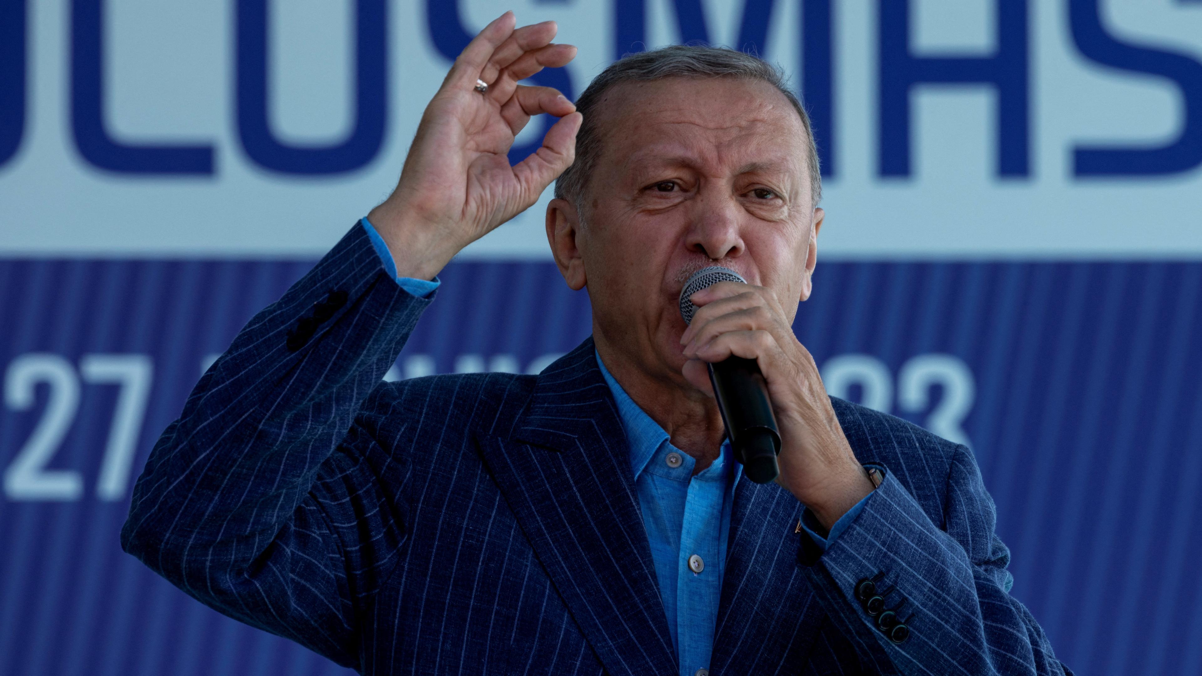 Tayyip Erdogan auf einer Rally in Istanbul, 27.05.2023