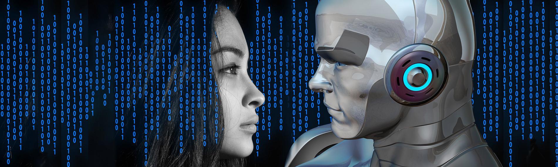 Menschliches Gesicht gegenüber einem Roboter 