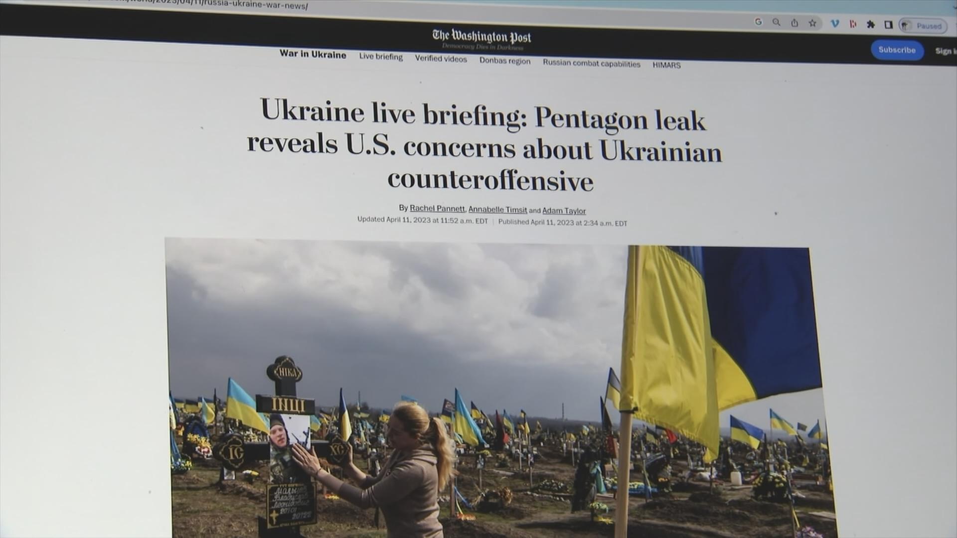 Online-Artikel zu den Leaks geheimer US-Dokumente zum Ukraine-Krieg
