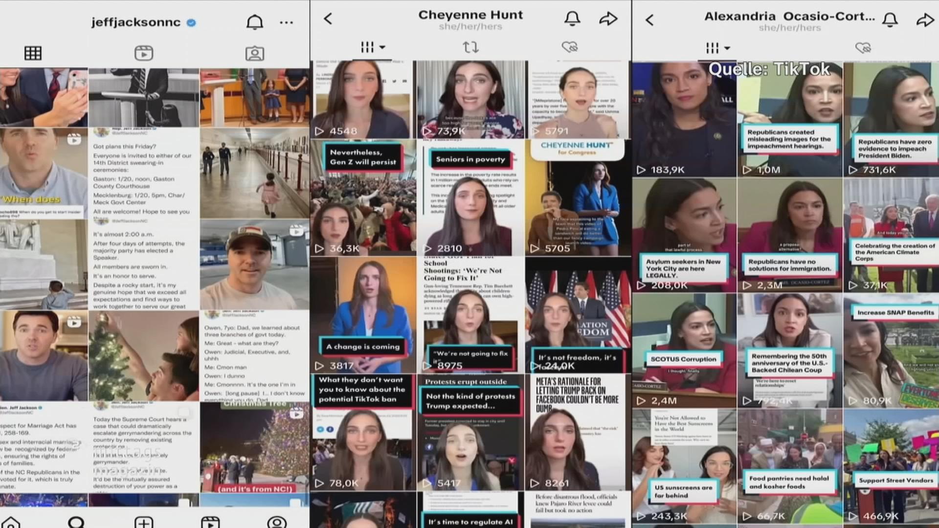Collage mehrerer TikTok-Profile von US-amerikanischen Politikerinnen und Politiker