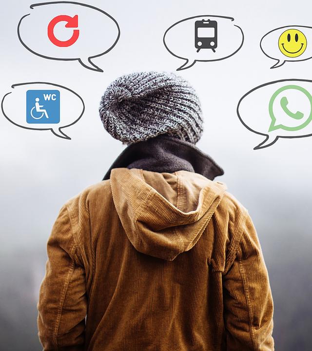 Jugendliche von hinten. Über ihrem Kopf sind Denkblasen