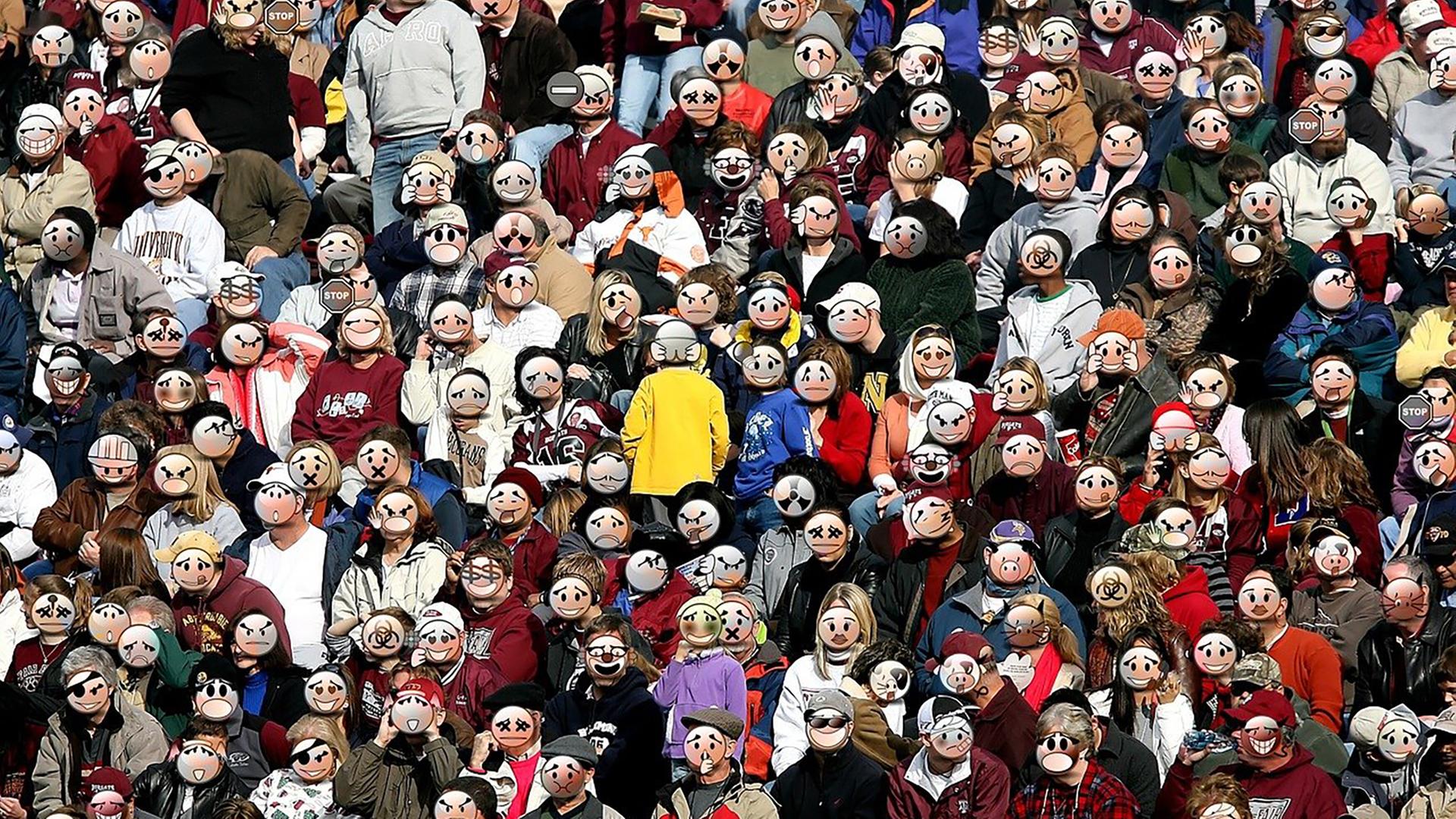 Menschenmasse. Gesichter mit Smileys
