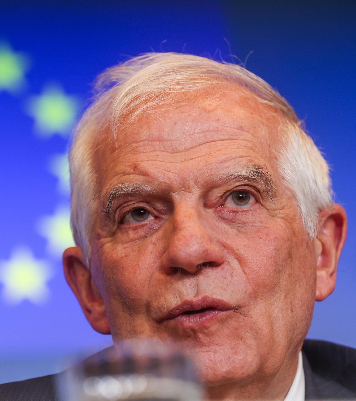 Der Hohe Vertreter der Europäischen Union für Außen- und Sicherheitspolitik, Josep Borrell, gibt eine Pressekonferenz zum Abschluss eines Europäischen Rates für Auswärtige Angelegenheiten in Luxemburg, 22. April 2024.