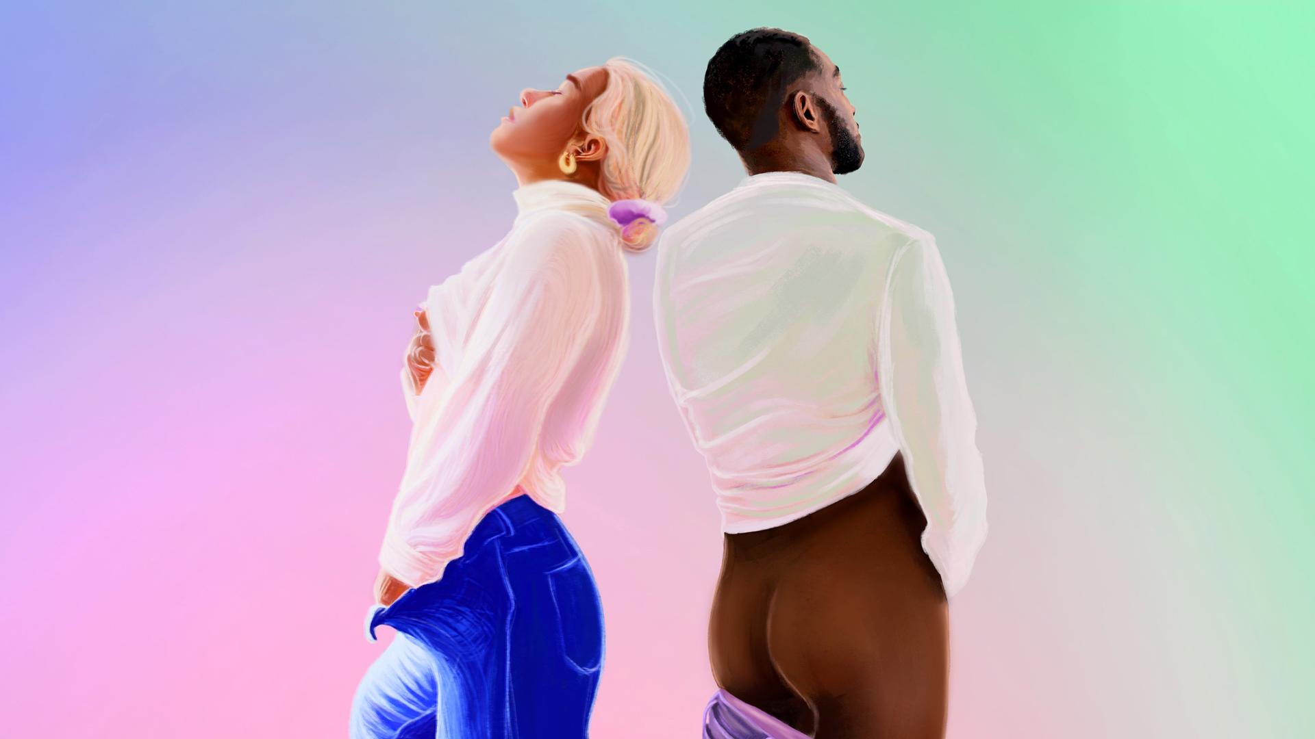 Grafisches Titelbild: Mann und Frau, die sich selbst befriedigen