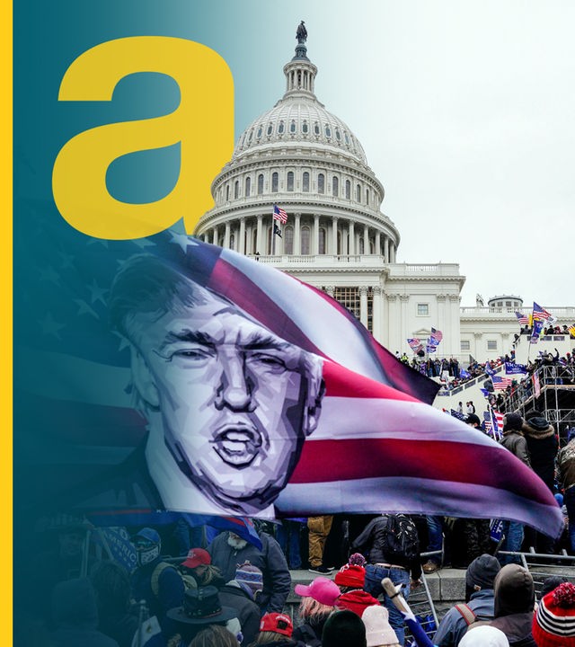 Trump-Anhänger schwenken eine Trump-Flagge bei Protesten vor dem US Kapitol