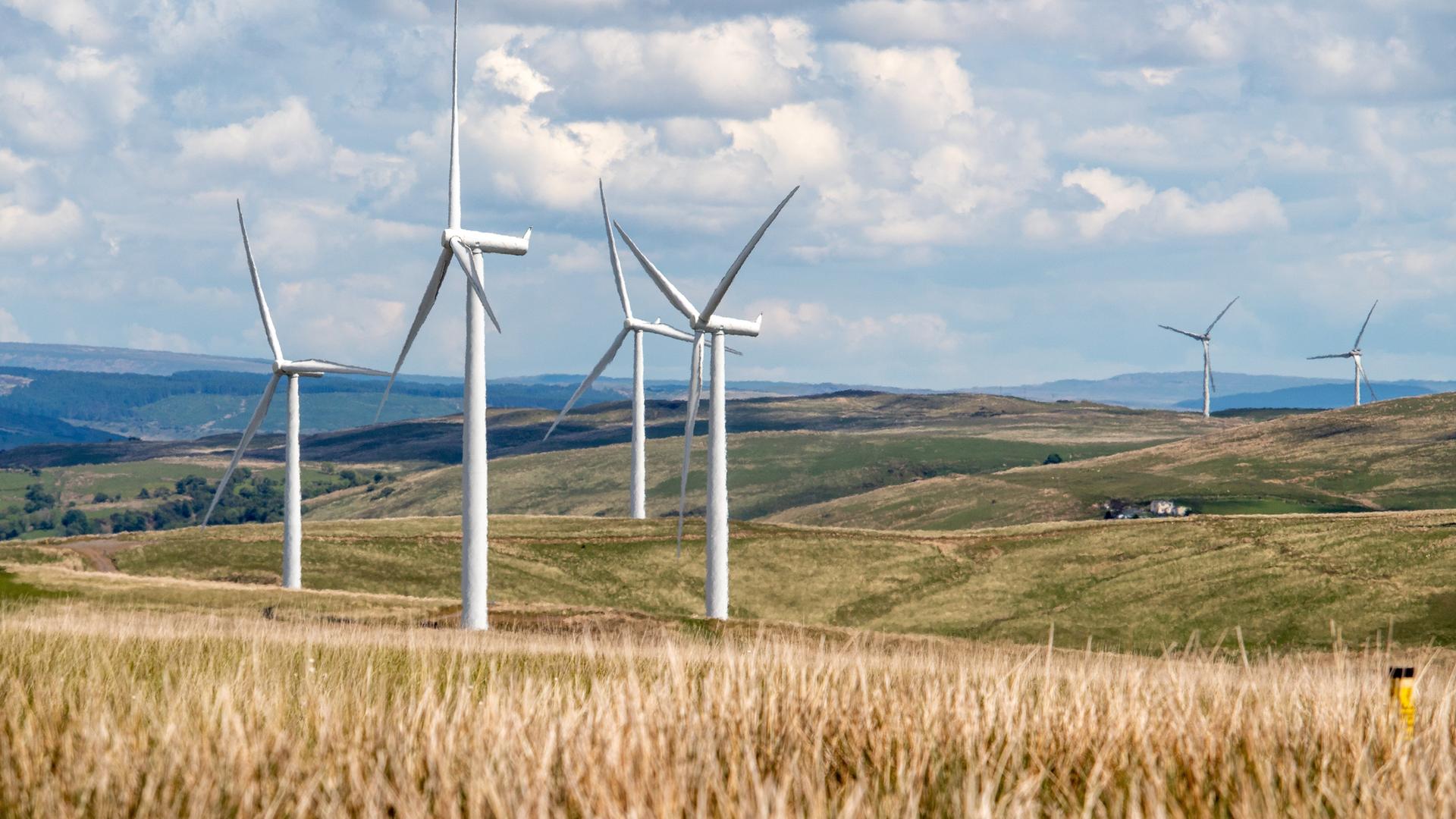 Klimaschutz-Index: Obwohl die Zeit drängt: Im neuen Ranking bleiben die ersten drei Plätze unbesetzt. Kein Land macht genug. (Das Bild zeigt im Vordergrund vier WIndräder)