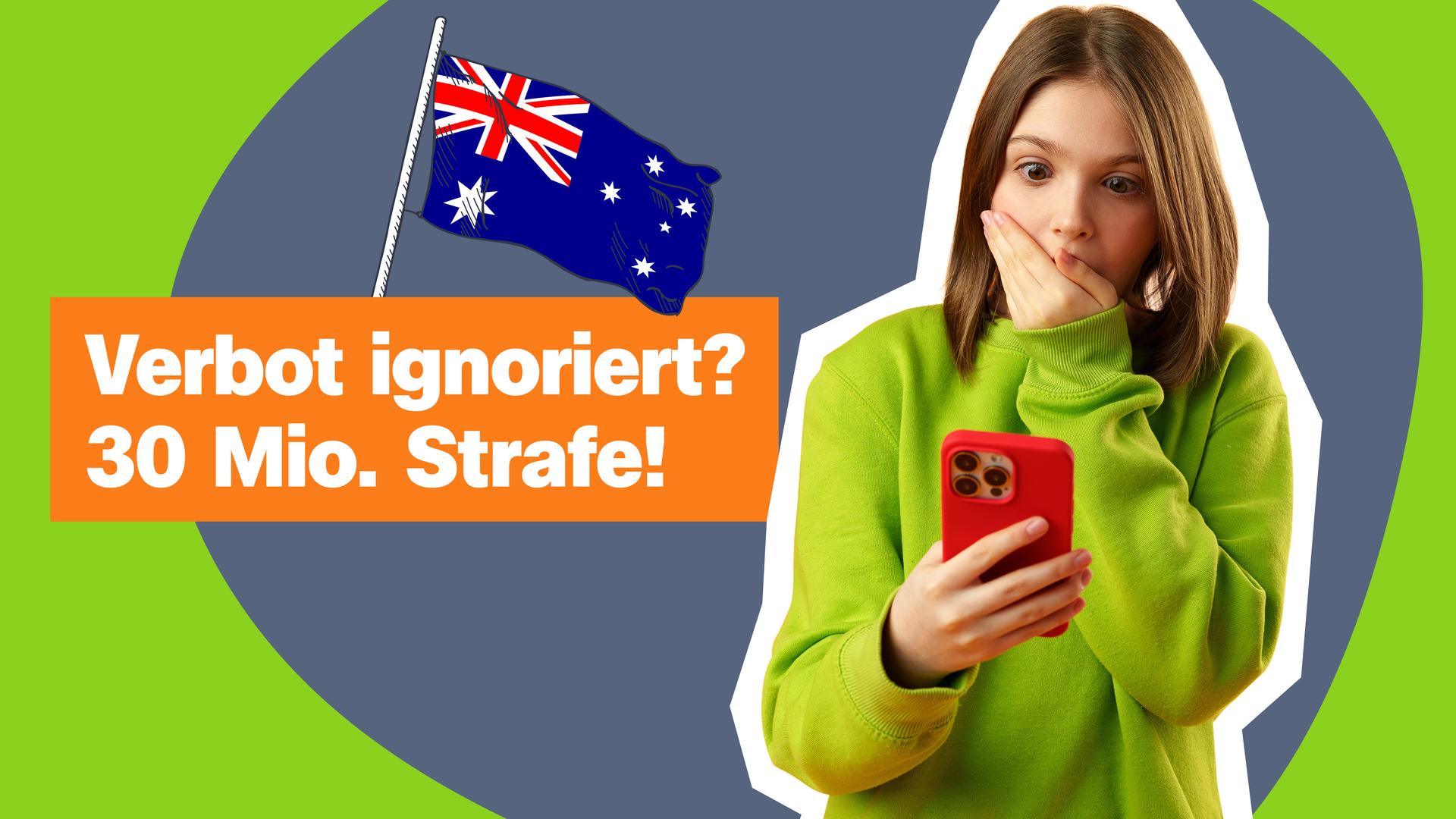 Mädchen mit Handy in der Hand; Australien; Verbot ignoriert 30 Mio. Strafe!