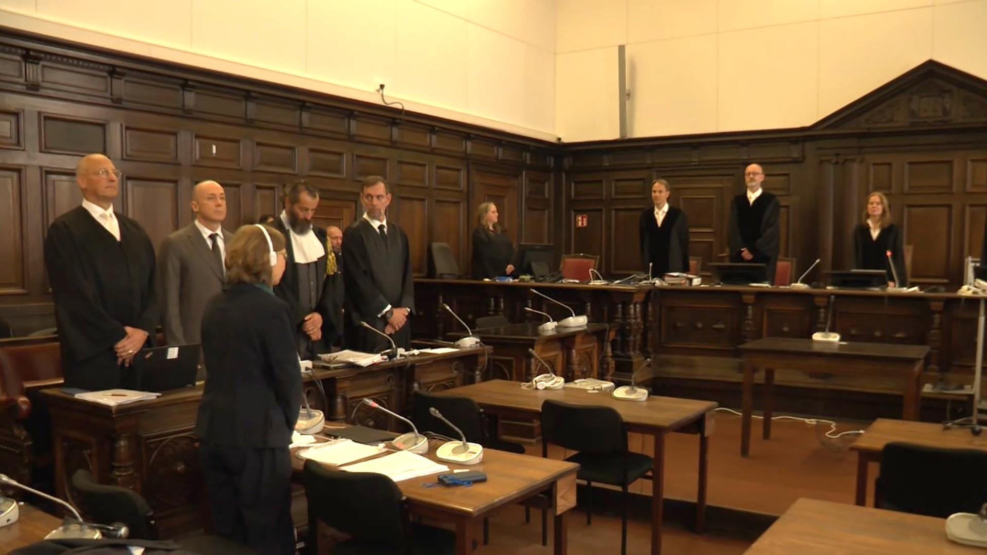 GERMANY, HAMBURG - OCTOBER 14, 2026: Ukrainian citizen Serhii Kuznetsov (2nd L), accused of attacking the Nord Stream gas pipelines in 2022, attends a first hearing at the Higher Regional Court.