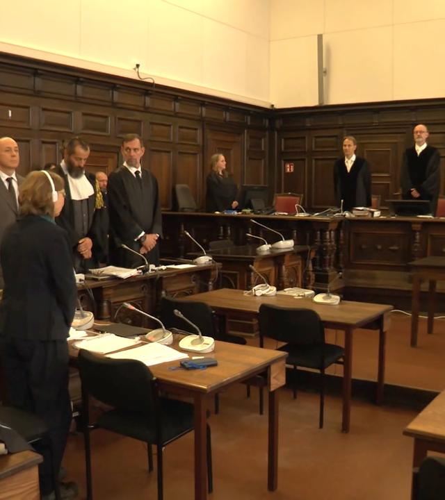 GERMANY, HAMBURG - OCTOBER 14, 2026: Ukrainian citizen Serhii Kuznetsov (2nd L), accused of attacking the Nord Stream gas pipelines in 2022, attends a first hearing at the Higher Regional Court.