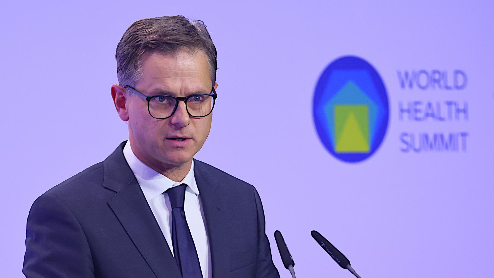 German Health Minister Carsten Linnemann delivers a speech during the World Health Summit in Berlin, Germany, 11 October 2026. The World Health Summit, running from 11 to 13 October, is an international conference that brings together policymakers, scientists, healthcare professionals and representatives of international organisations to address global health challenges and advance solutions for more equitable and sustainable healthcare worldwide.