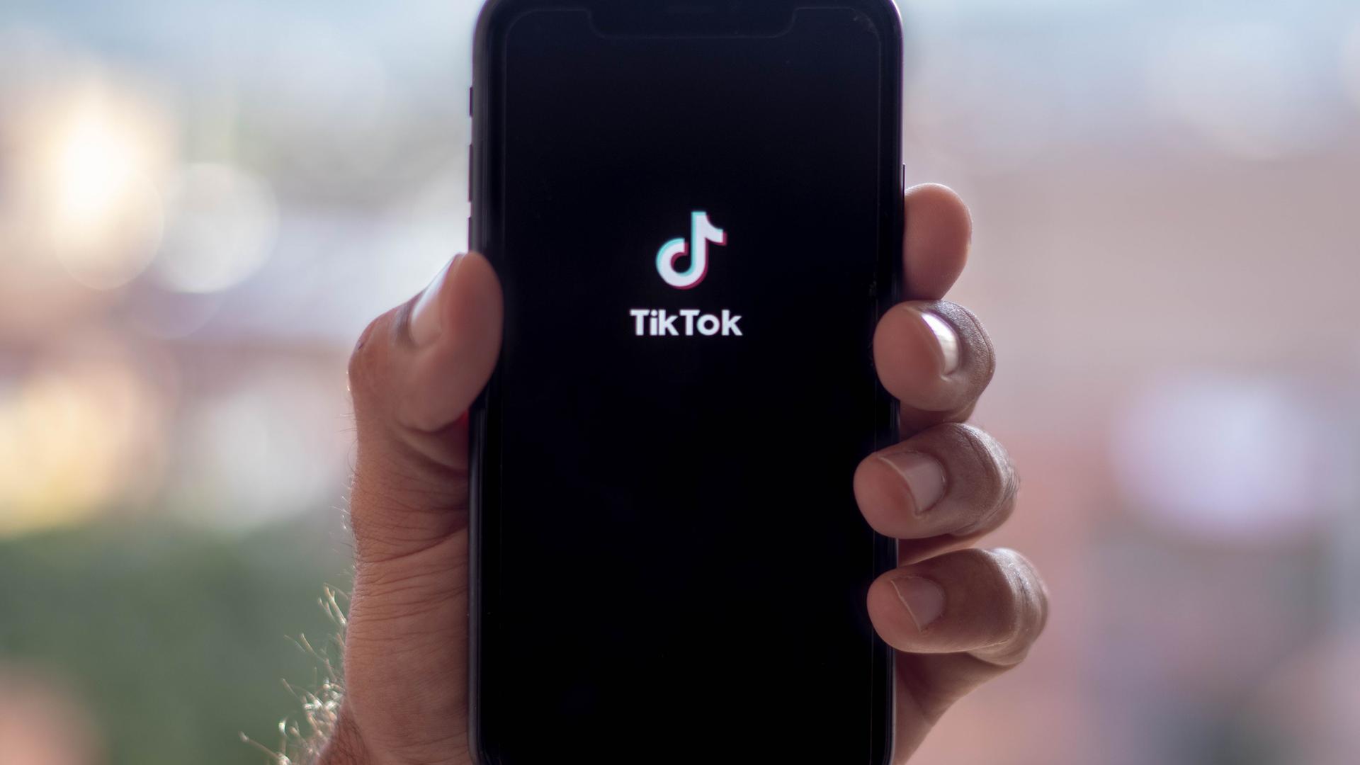 Die Jagd nach Klicks auf TikTok: Warum der Ton im Parlament rauer wird (Bild: Eine Hand hält ein Smartphone, auf dessen Display TikTok geöffent ist)
