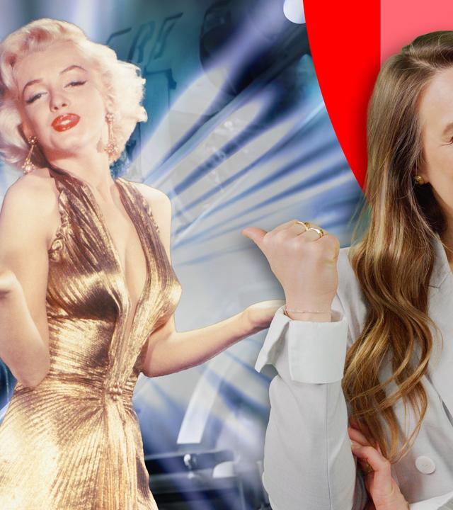 Jasmina Neudecker will wissen, wie sehr sie auf andere wirkt. Hat sie das gewissen Etwas? Und kann man es messen? (Bild: Jasmina Neudecker zeigt auf Marilyn Monroe im Hintergrund)