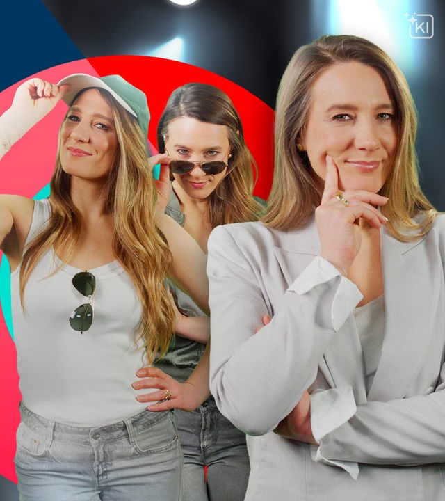 Jasmina Neudecker ( in Bild mehrfach hintereinander, in verschiedenene Posen) entschlüsselt das Rätsel Charisma: Wirkung maximieren & Manipulation stoppen