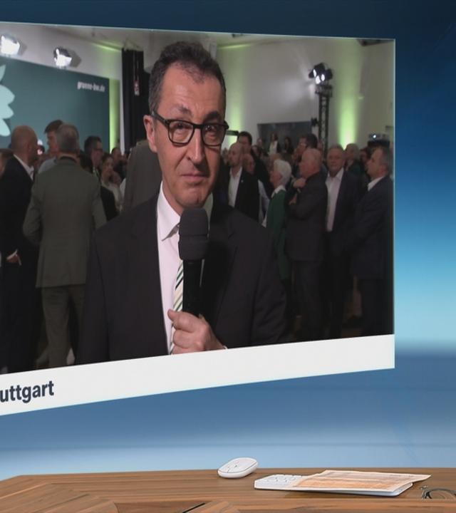 Schaltgespräch zwischen der Moderatorin Marietta Slomka und dem Grünen Spitzenkandidat Cem Özdemir