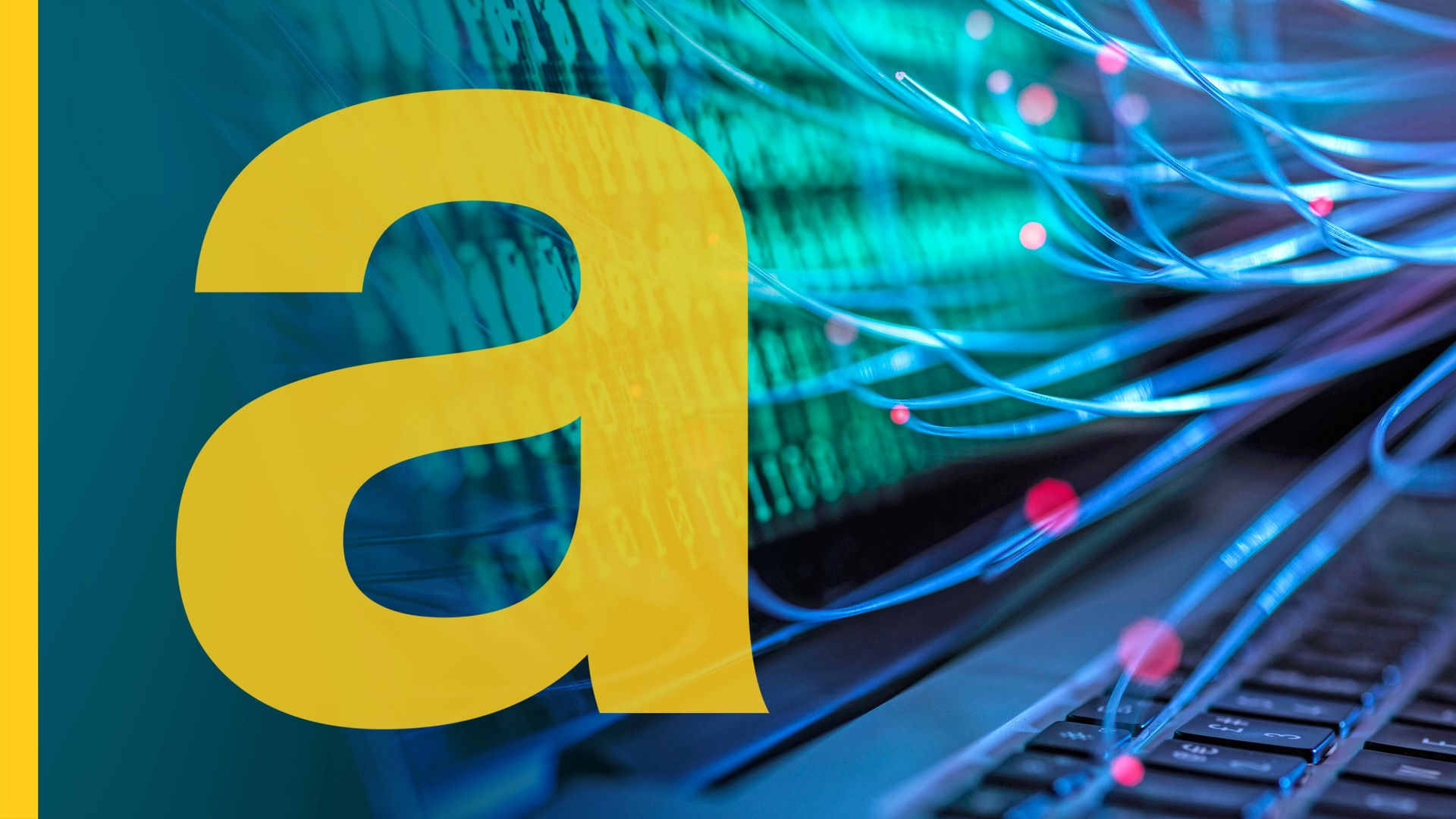 Ein Computer mit Binärcode und leuchtenden Drahtverbindungen.