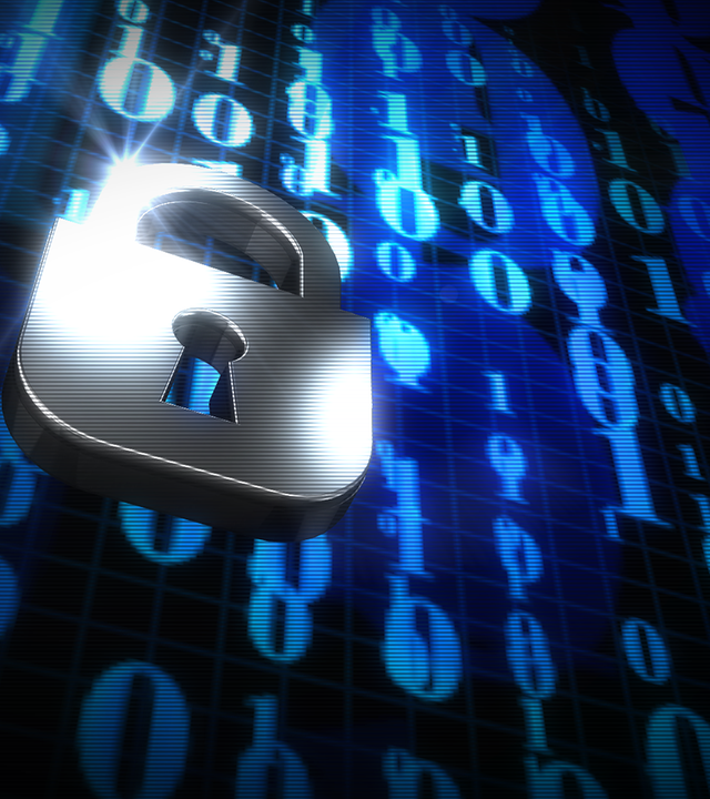 Der Fall Guillou - Ein blaues Vorhängeschloss auf Binärcode symbolisiert die digitale Entmündigung und den Ausschluss durch US-Sanktionen