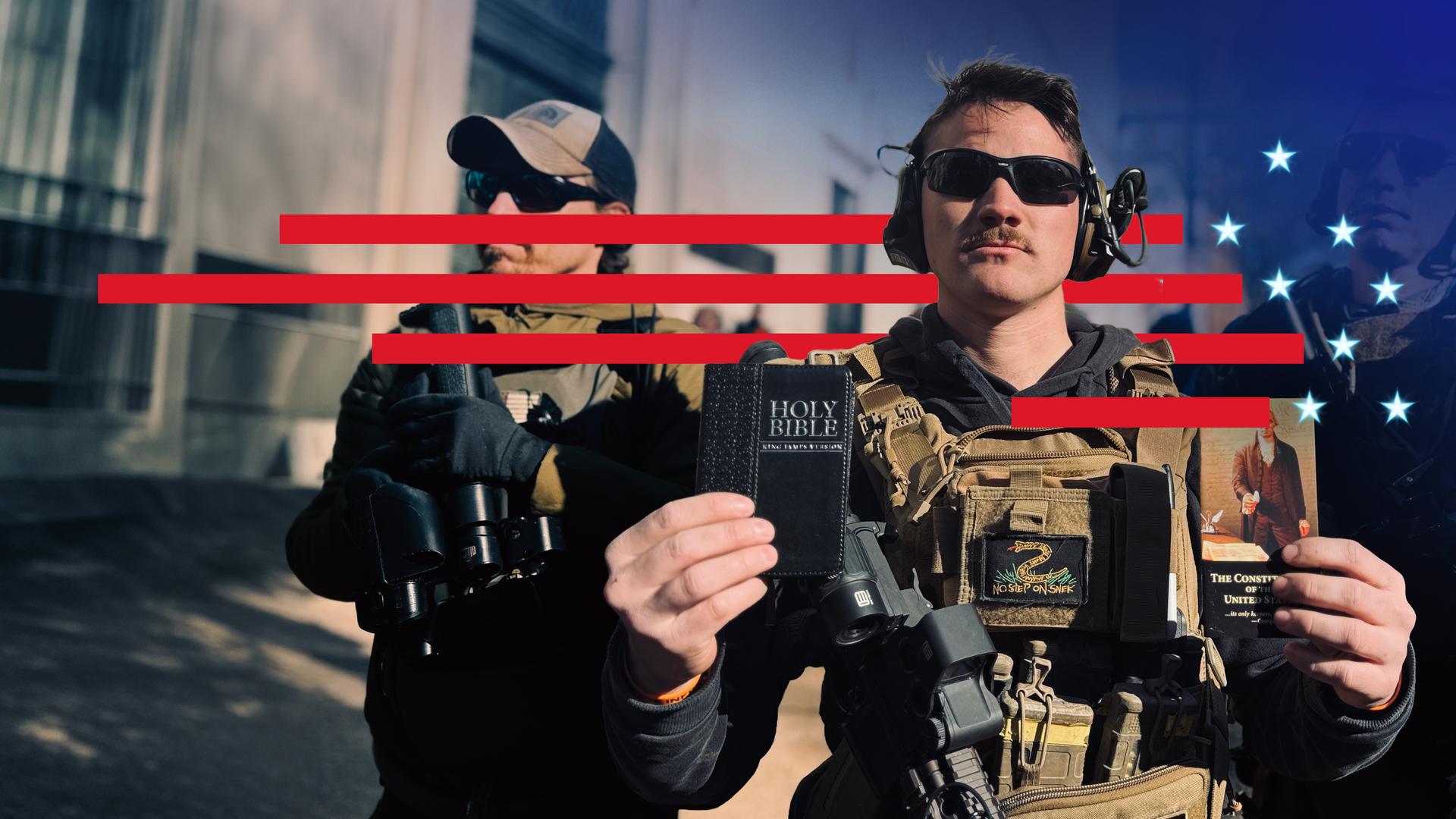 Demonstrant, der sich für den privaten Waffenbesitz in Amerika stark macht