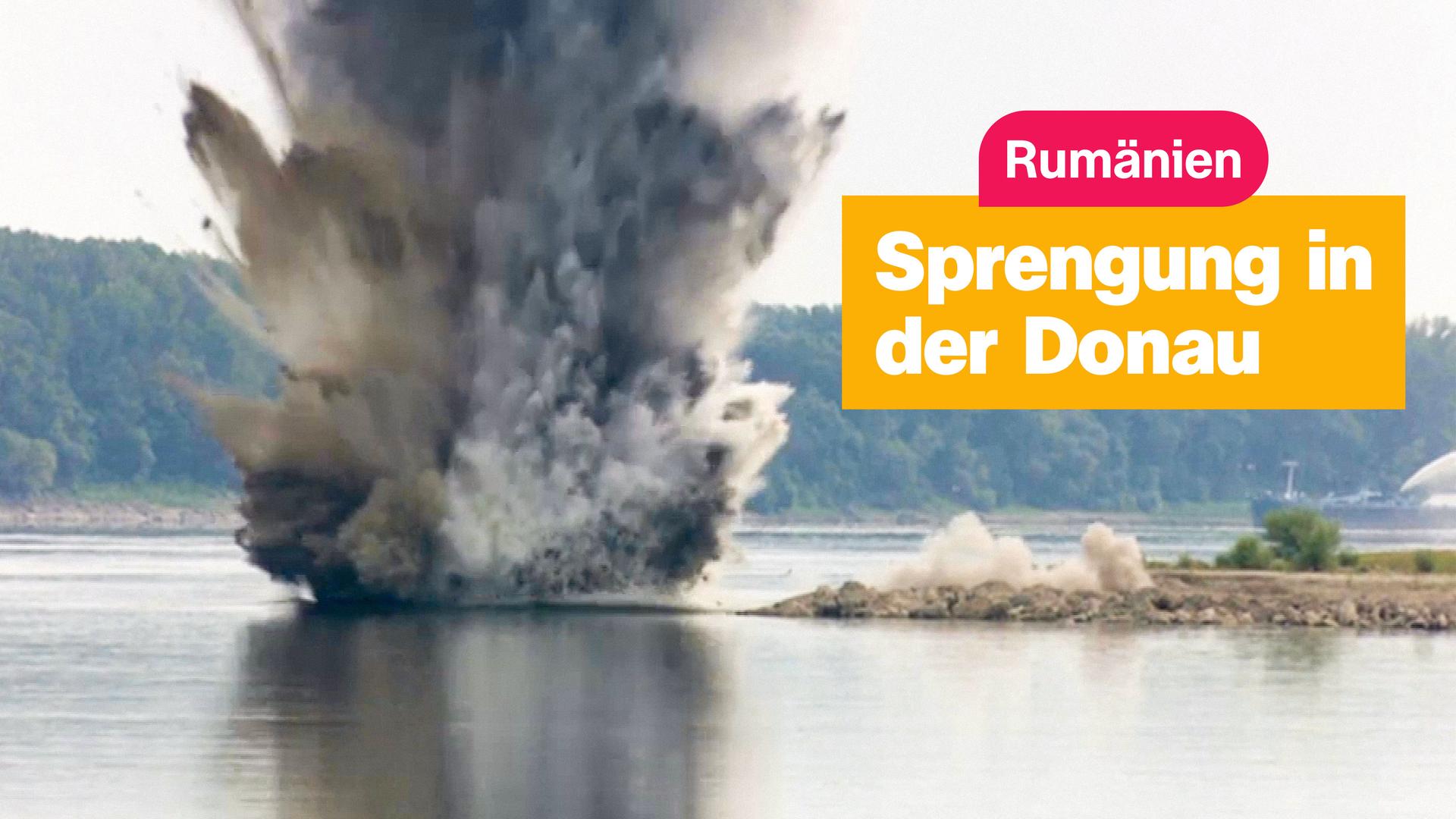 Explosion im Wasser: Sprenung in der Donau in Rumänien.