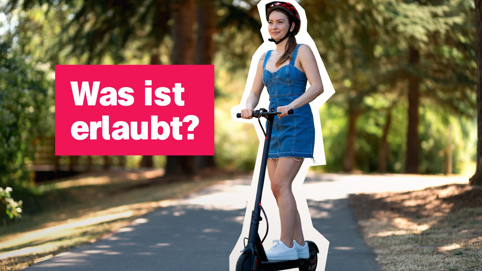 "Was ist erlaubt?"; Junge Frau steht auf einem E-Roller