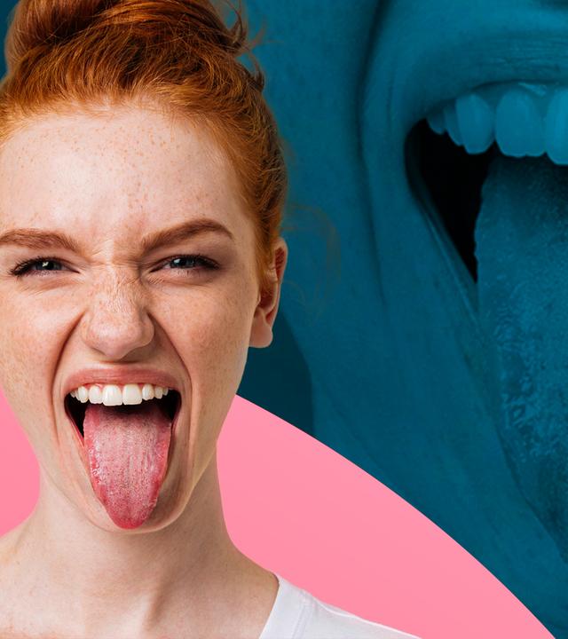 "Zunge: Das Super-Organ": Ein Mädchen streckt die Zunge frontal ins Bild. Rechts von ihr ist ein Schattenbild mit einer Zunge drauf zu erkennen.