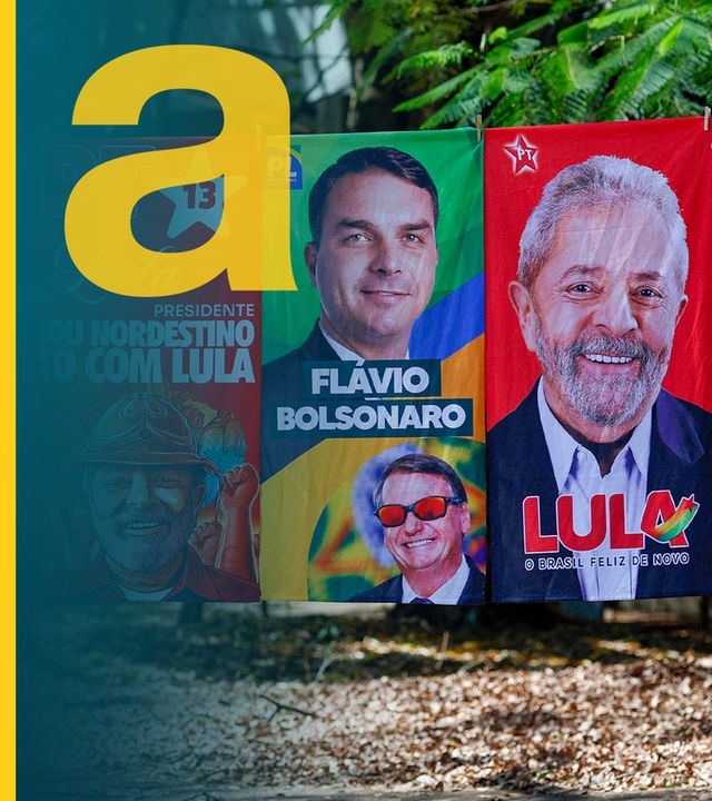 In einem Wohnviertel von Brasília sind Handtücher mit den Abbildungen der brasilianischen Präsidentschaftskandidaten Luiz Inácio Lula da Silva und Flávio Bolsonaro zu sehen.