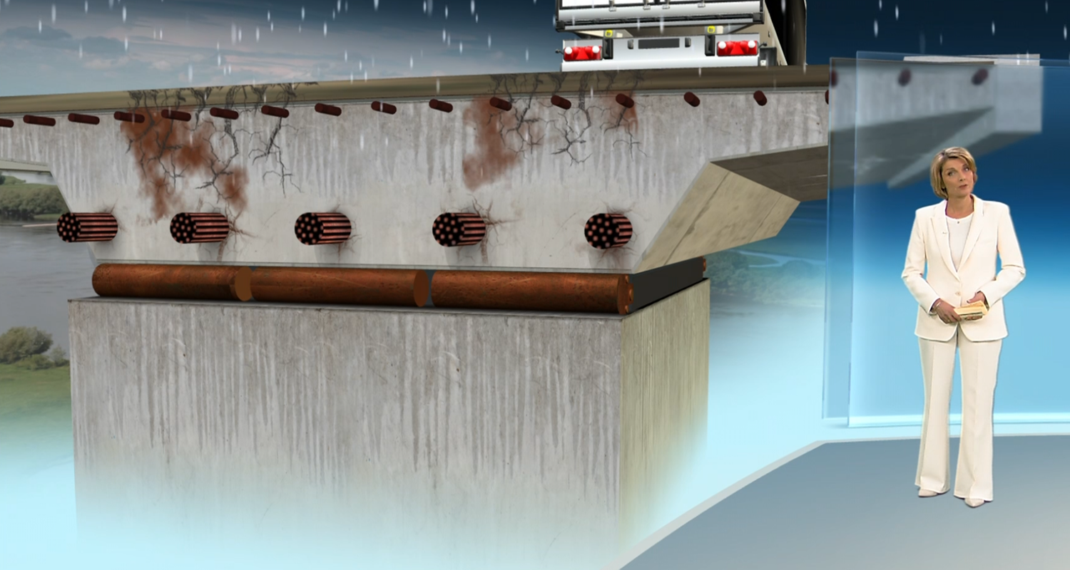 Video starten zum Brückentest mit 3D-Grafik im Nachrichtenstudio