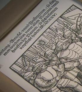 Abbild eines historischen Dokumentes, auf dem eine Zeichnung von Bauern zu sehen ist