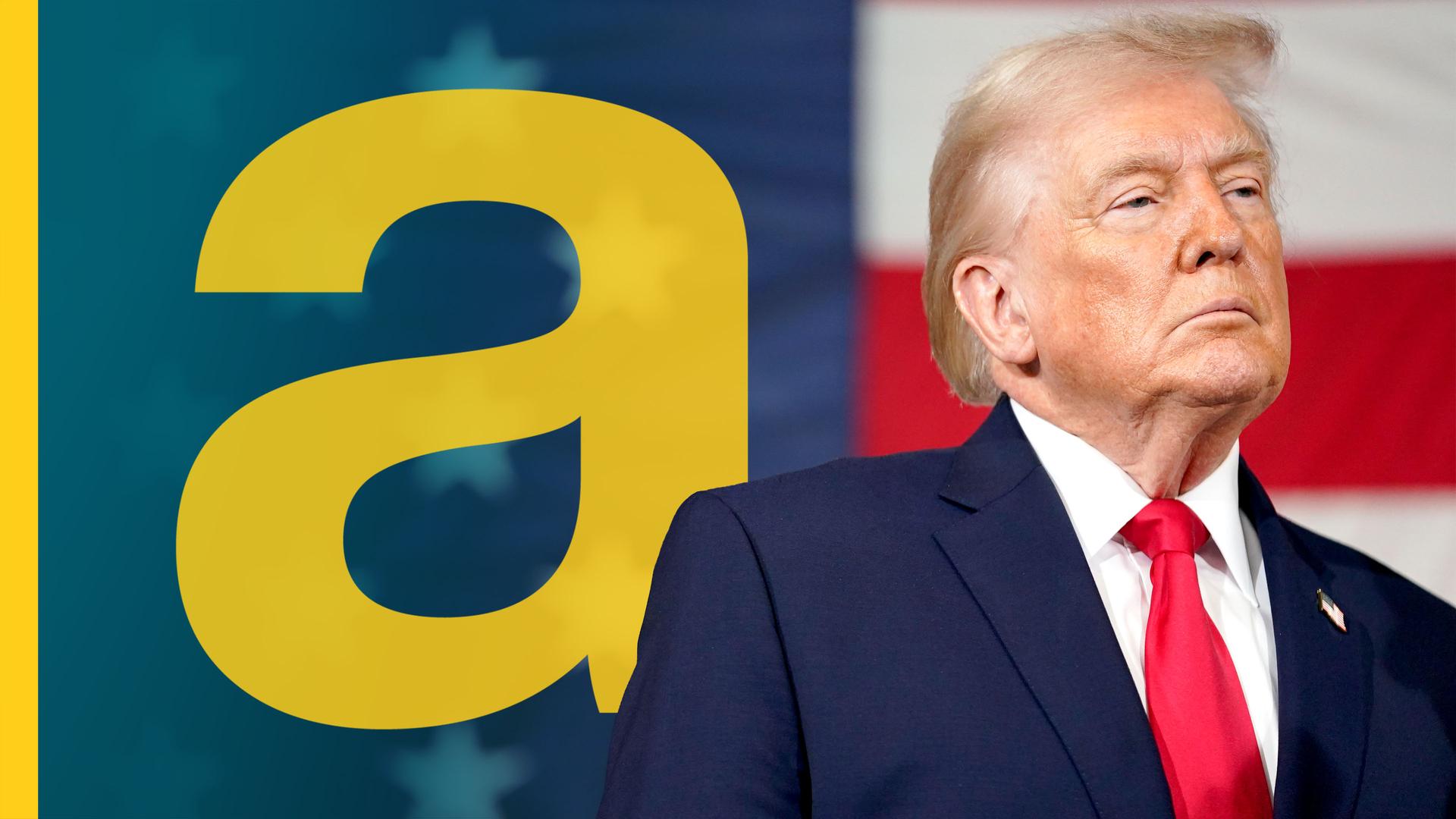 links gelbes a, rechts Donald Trump