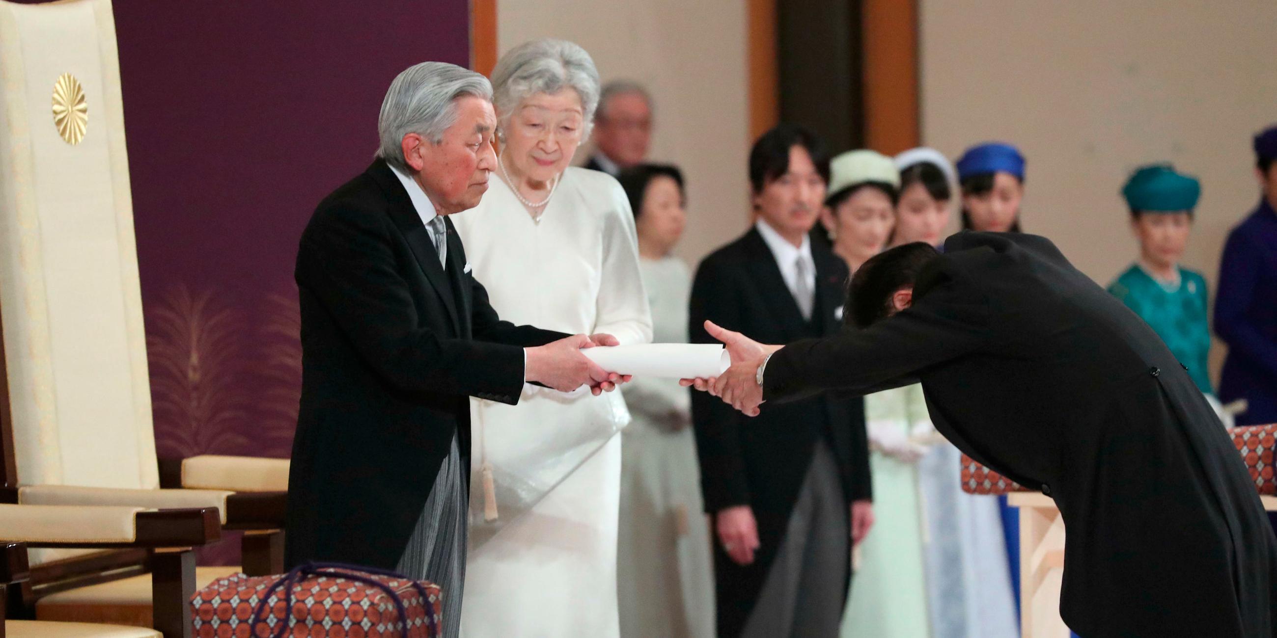 Akihito im April 2019n bei seiner Abdankung