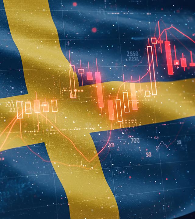 Aktienkurve auf schwedischer Flagge