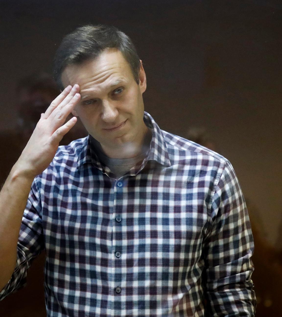 Oppositionsführer Alexej Nawalny steht in einem Käfig im Babuskinsky Bezirksgericht