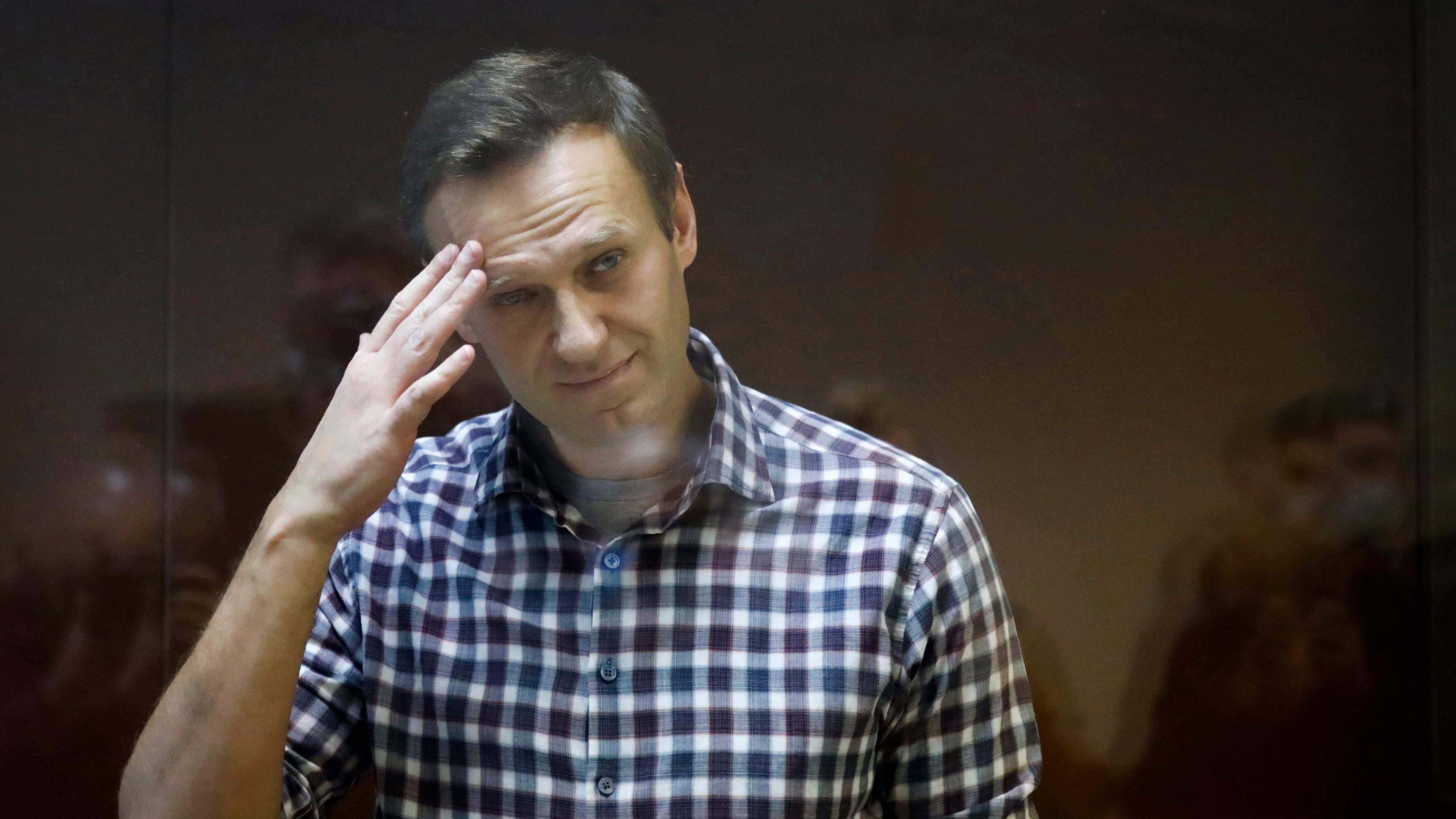 Oppositionsführer Alexej Nawalny steht in einem Käfig im Babuskinsky Bezirksgericht