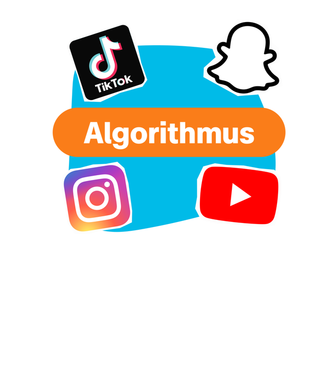 Grafik: Textlabel Algorithmus und daneben Social Media Logos von TikTok, Snapchat, Youtube und Instagram