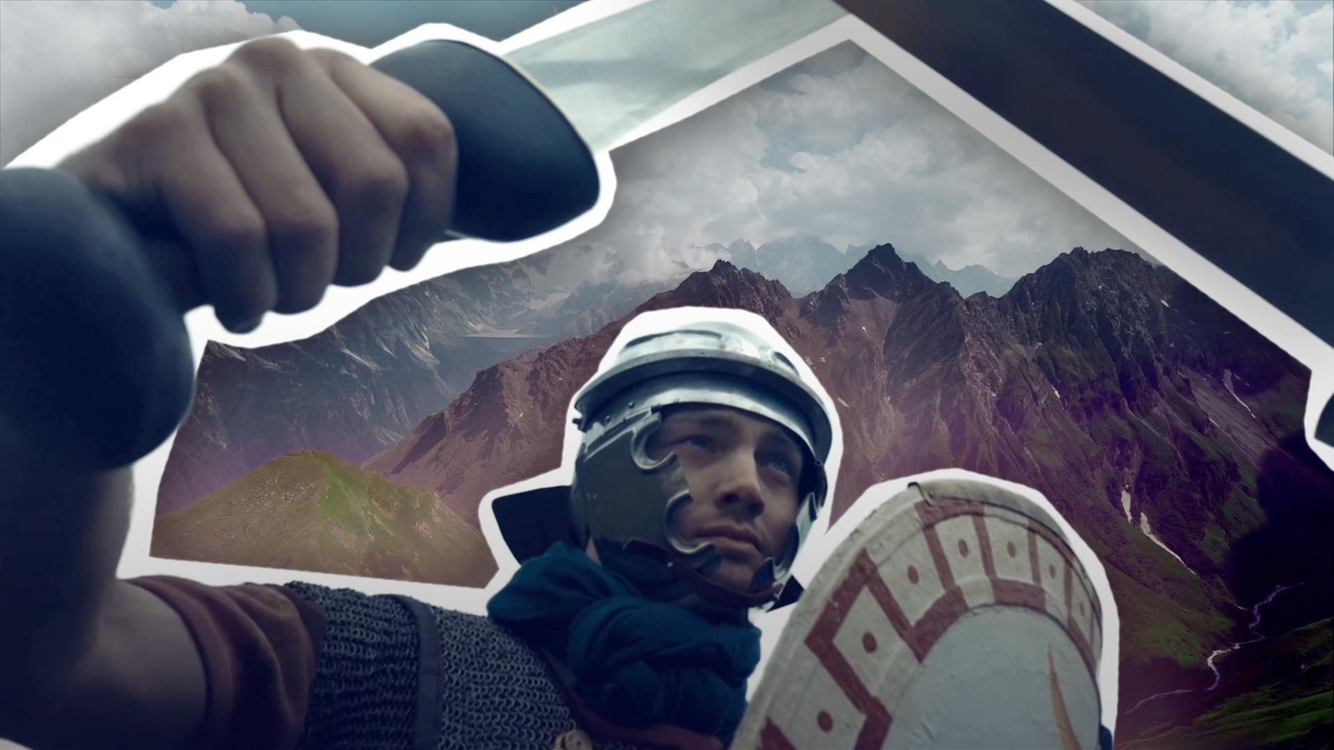 Römischer Legionär vor Alpenkulisse