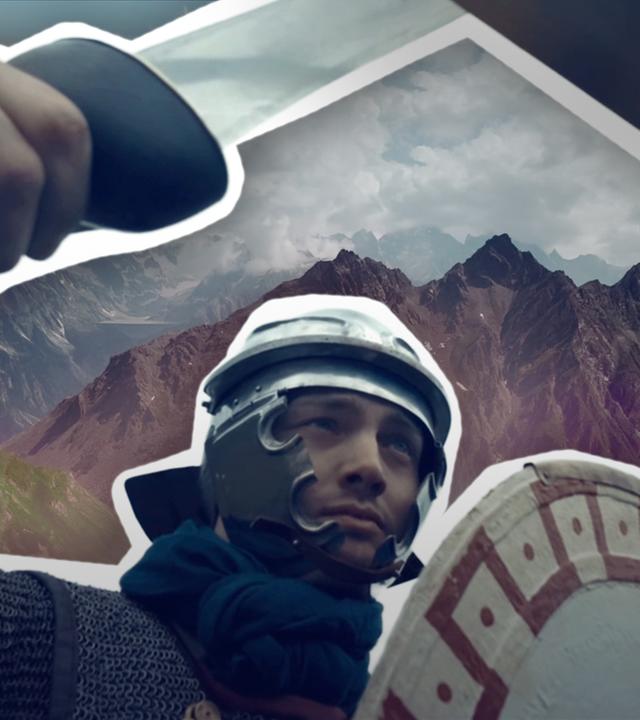 Römischer Legionär vor Alpenkulisse