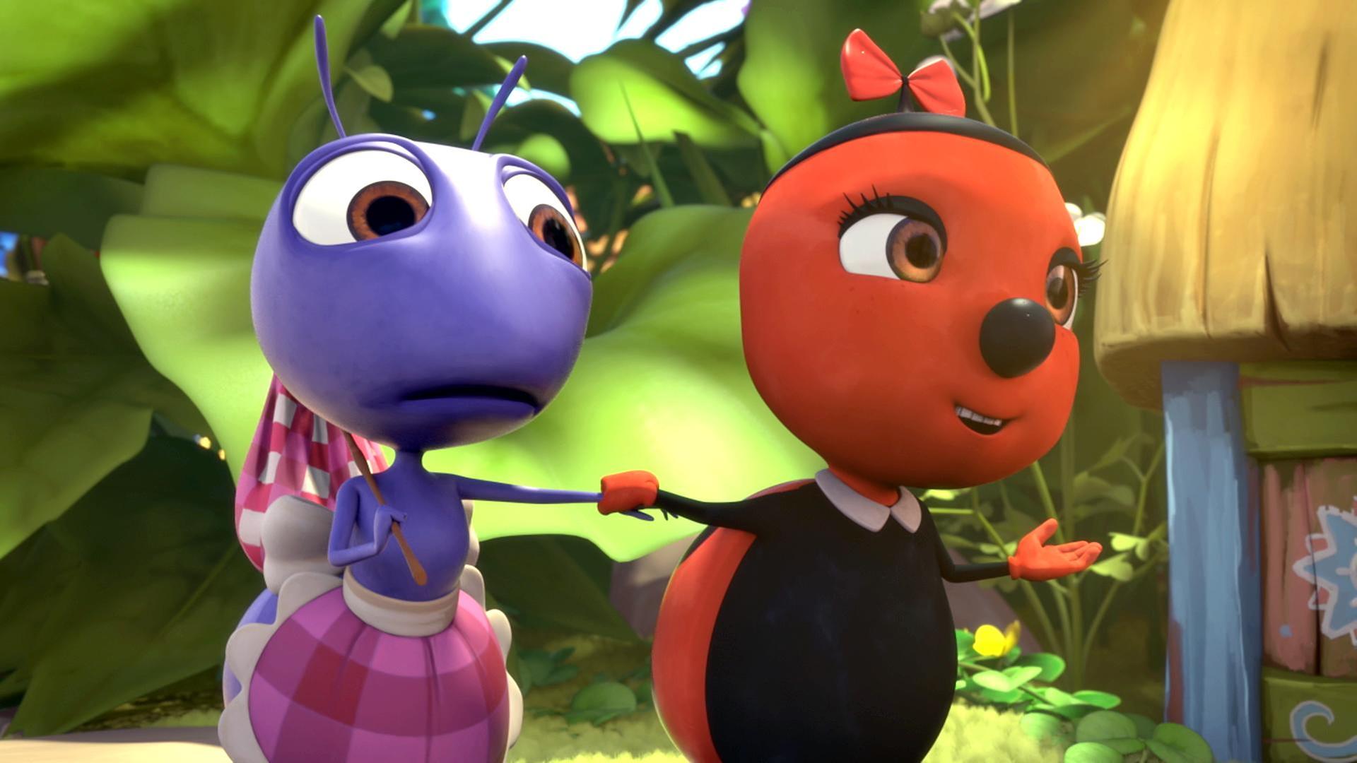 Paula (rechts) hat Anna (links) an der Hand. Sie will sie zur Ameisenkolonie führen.