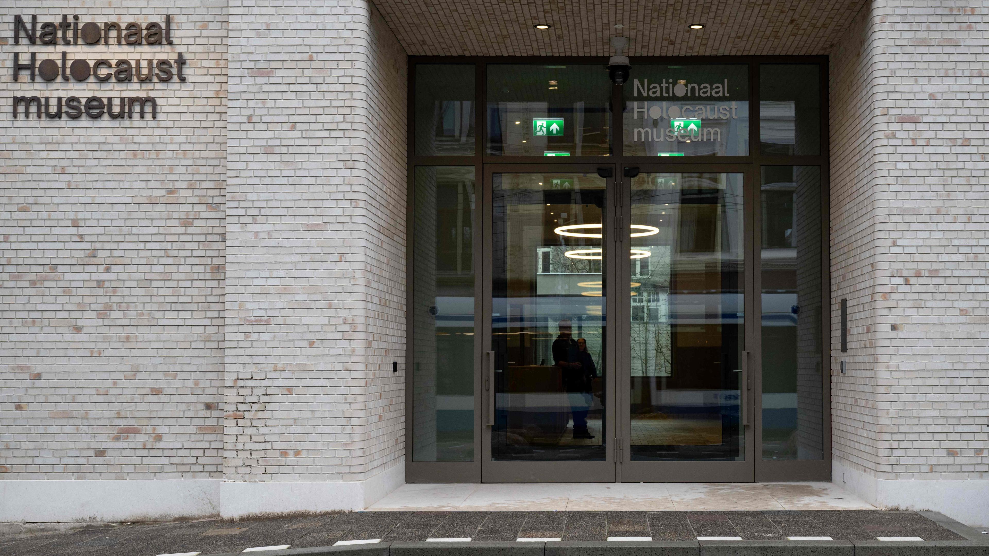 A photograph taken in Amsterdam, on March 5, 2024, shows the entrance of the national Holocaust museum, ahead of its opening.