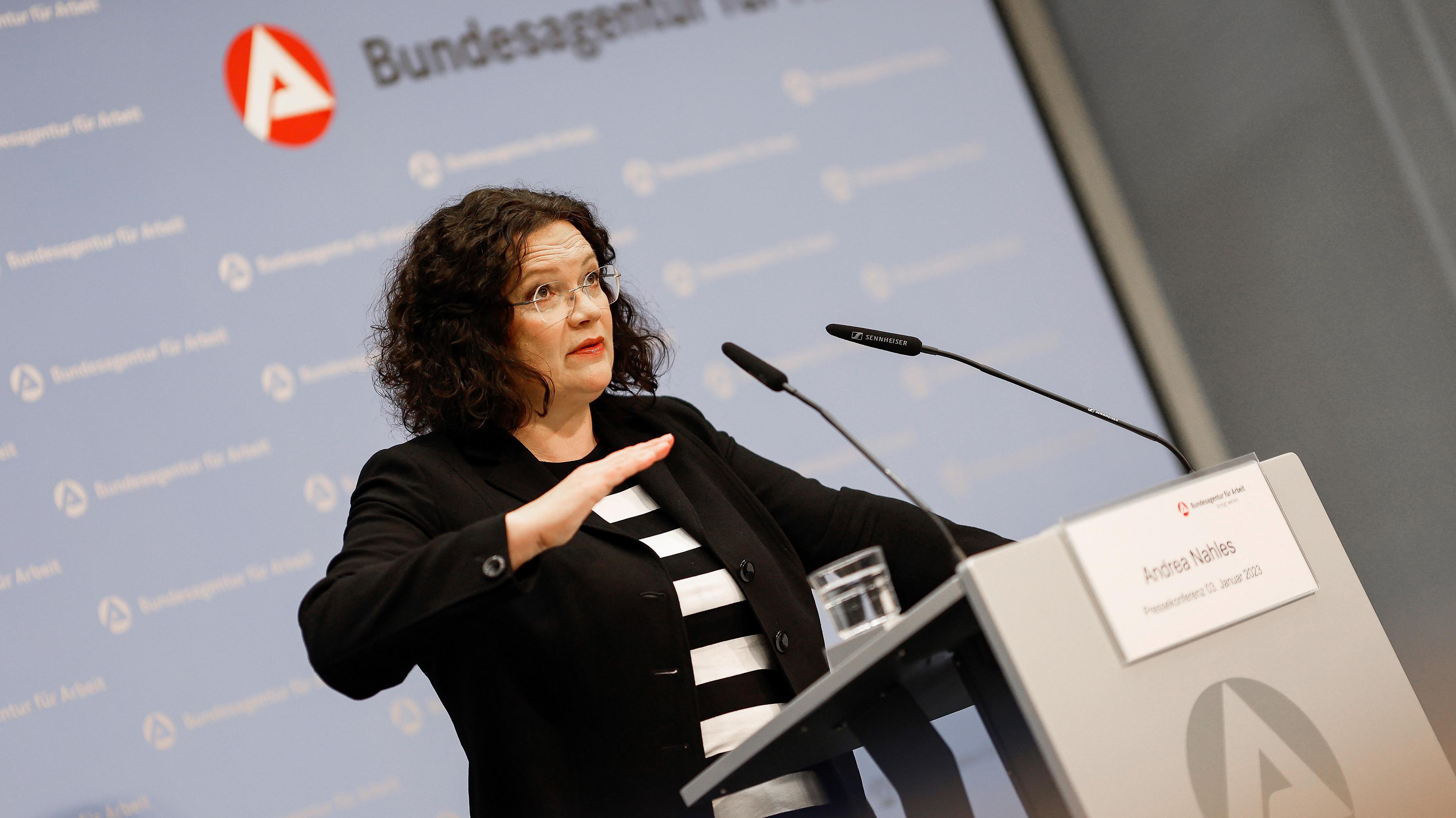 Andrea Nahles, Vorstandsvorsitzende der Bundesagentur für Arbeit, aufgenommen am 03.01.2023 in Nürnberg