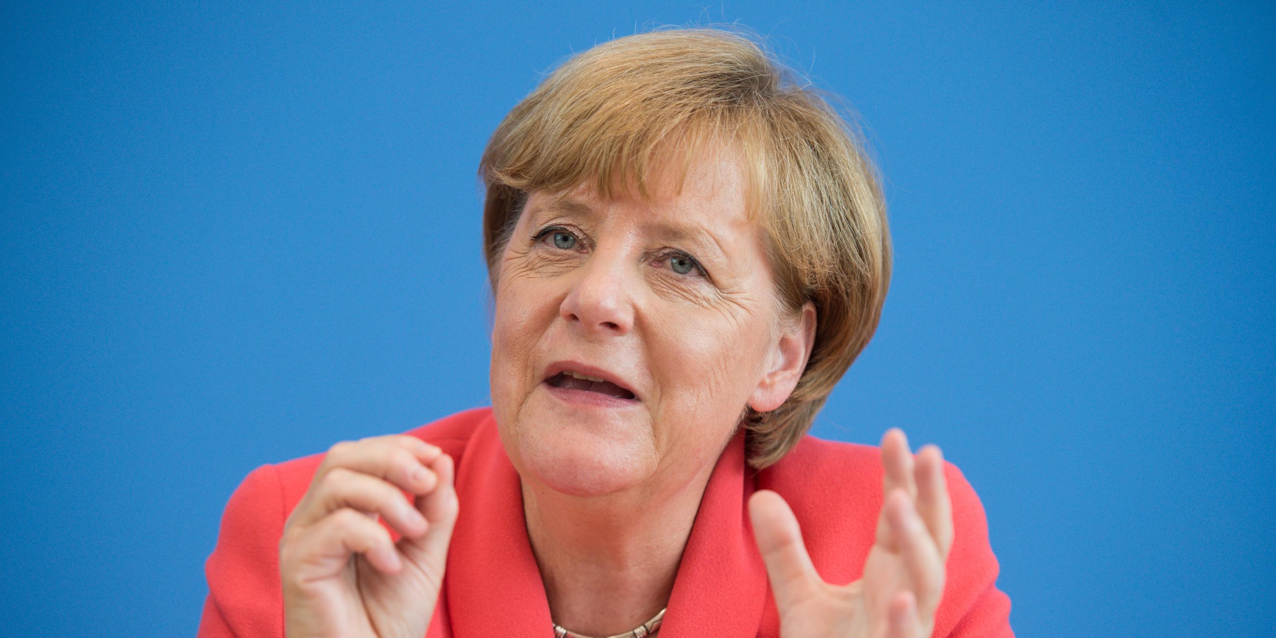 Angela Merkel spricht auf der Pressekonferenz am 31. August 2015.