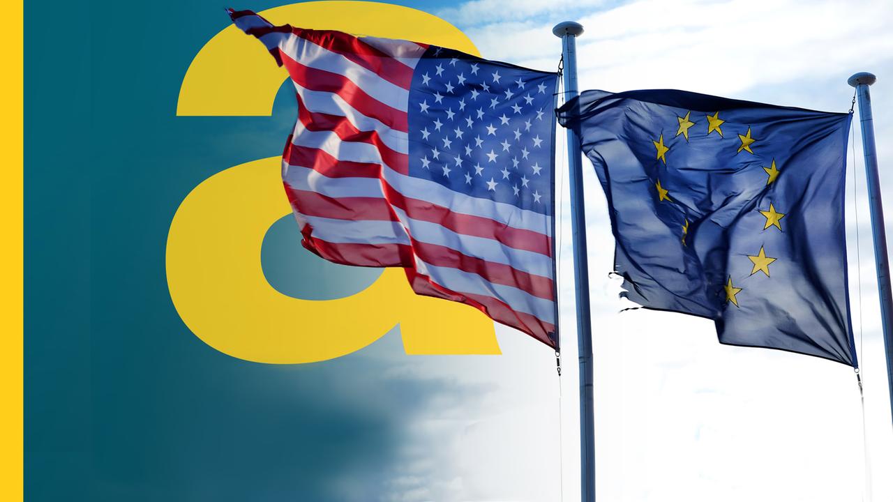 European and US flags waving
