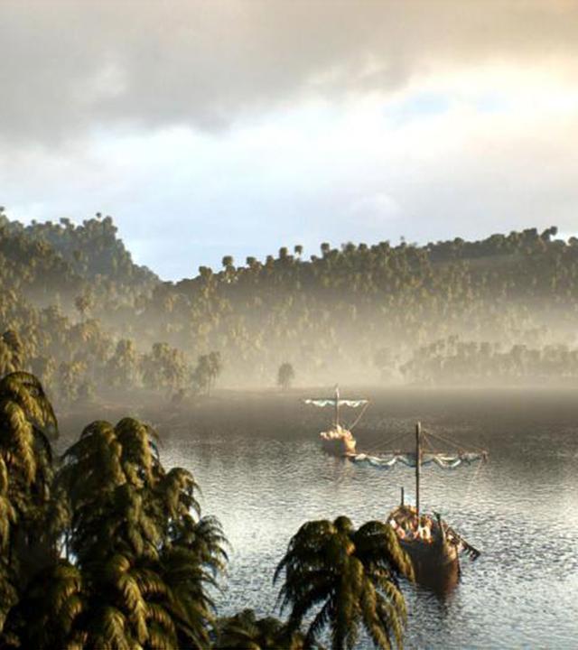 "Karthagos vergessene Krieger": Antike karthagische Segelschiffe vor der Küste Brasiliens.