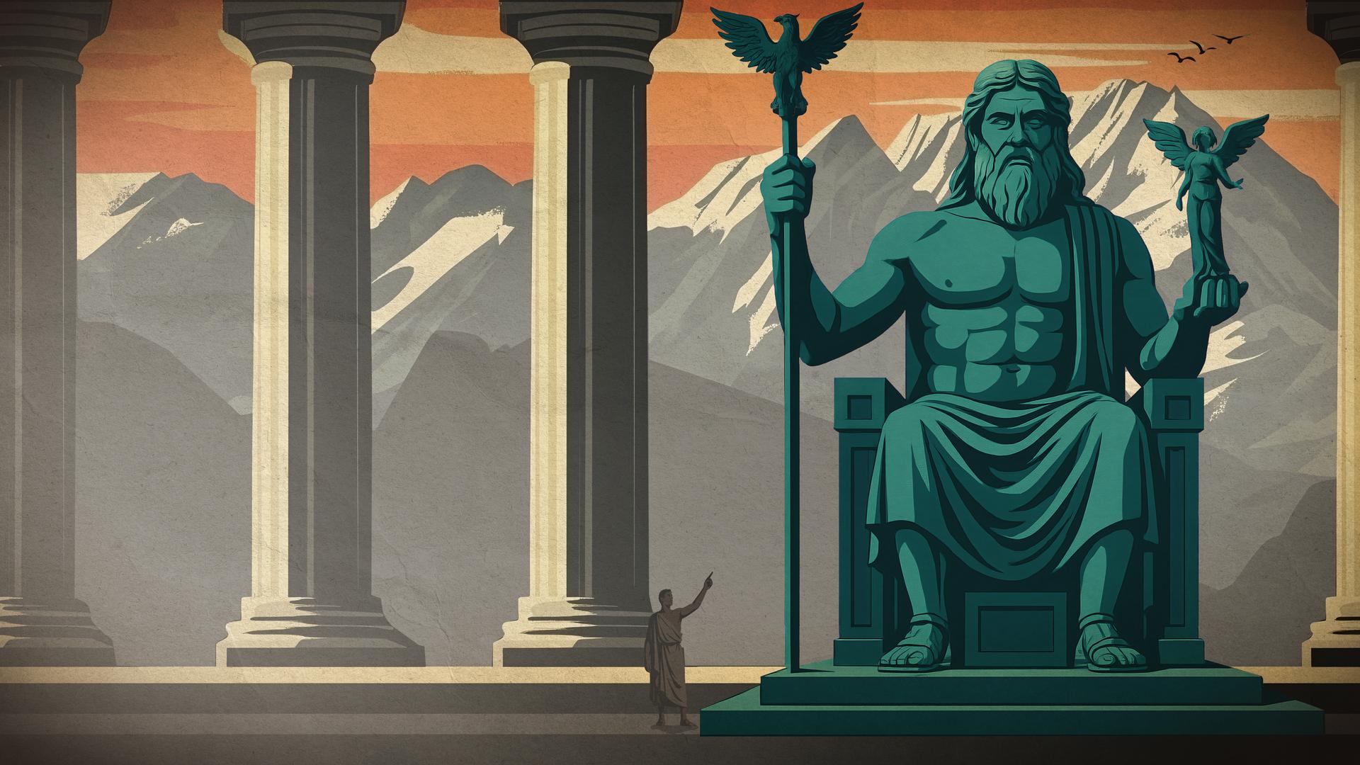 Illustrative Darstellung der Zeus-Statue in Olympia