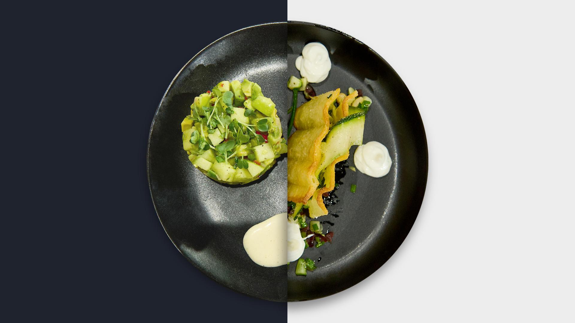 Apfel-Avocado-Tatar vs. Parmesan-Cracker