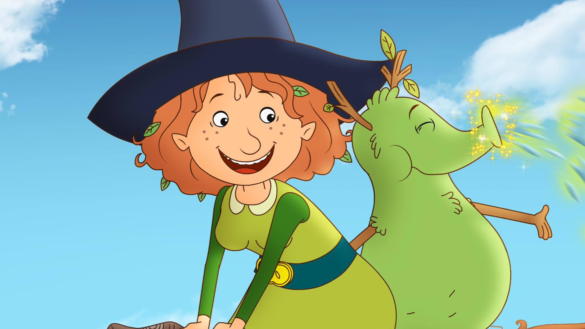 Petronella (links) will mit einer magischen Dusche des Mooslings (rechts) die schwere Baumkrankheit Apfelpfutsch heilen.